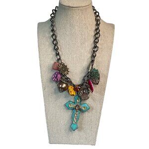 Halite Turquoise Crystal Cross Pendant Laborite Baltic Amber Necklace